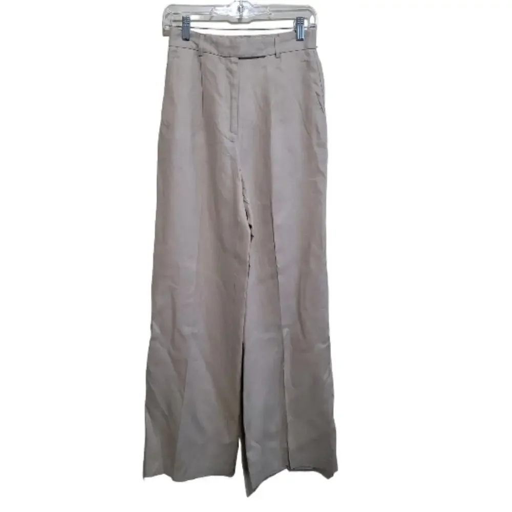 Zara Women's Khaki Linen Wideleg Trouser Pants With Pockets Size XSmall NWT